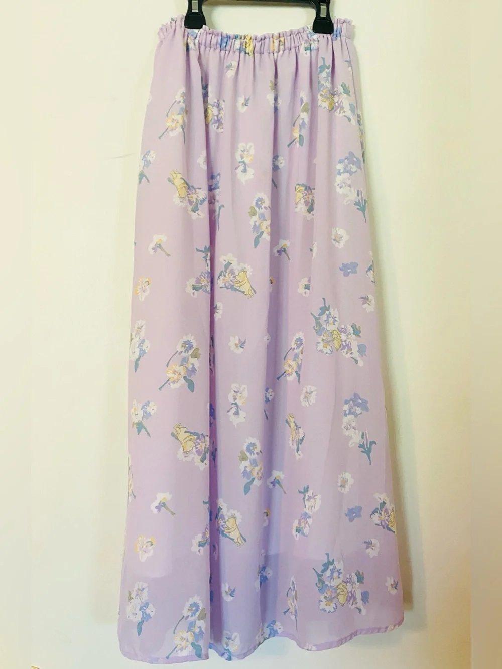 Disney Store Winnie the Pooh Floral Lilac Pull On Maxi Skirt Youth L